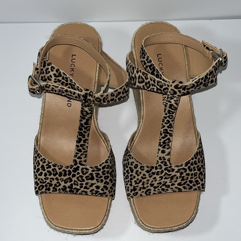 Lucky Brand • Valki Womens Leather Ankle Strap Wedge Sandals • Size 7.5 - Picture 2 of 6
